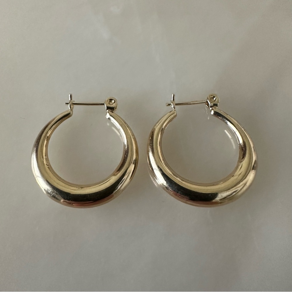 Glossy 14k Solid Gold Hoop Earrings - Picture 6 of 13